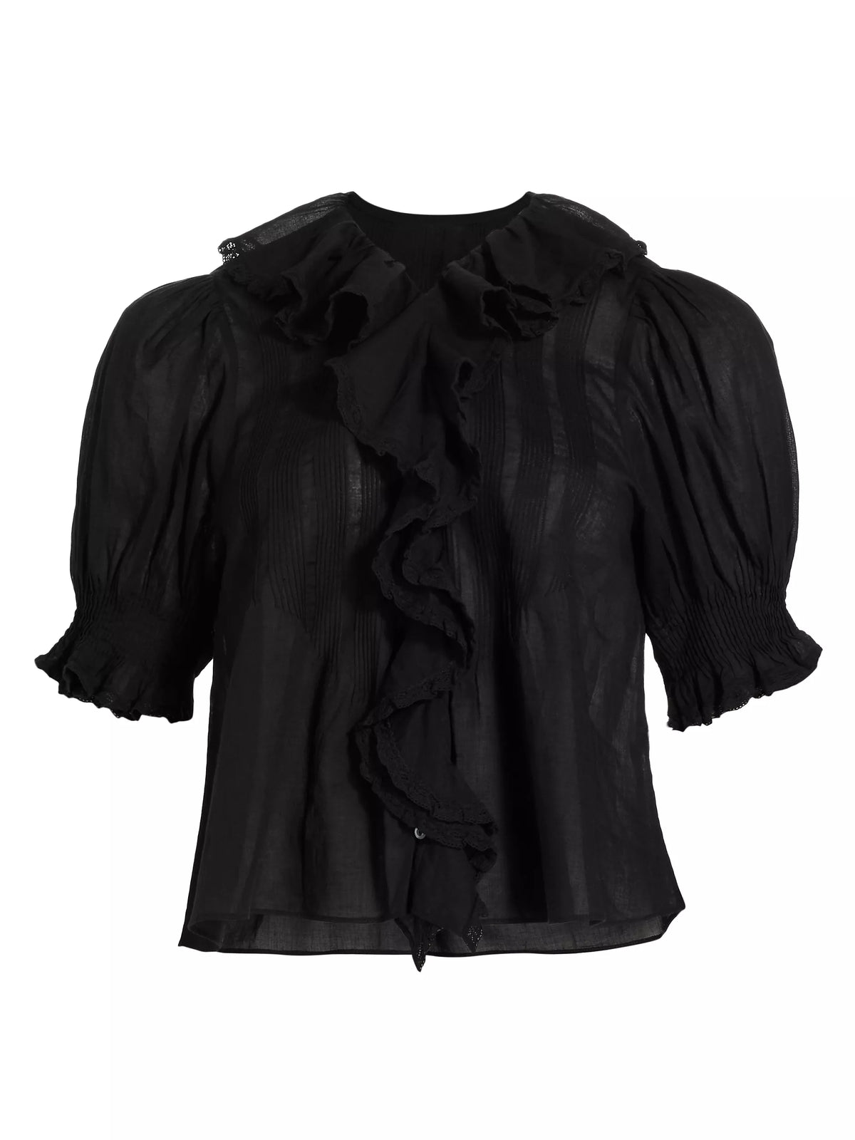 Dôen Henri Ruffled Puff-Sleeve Top Black