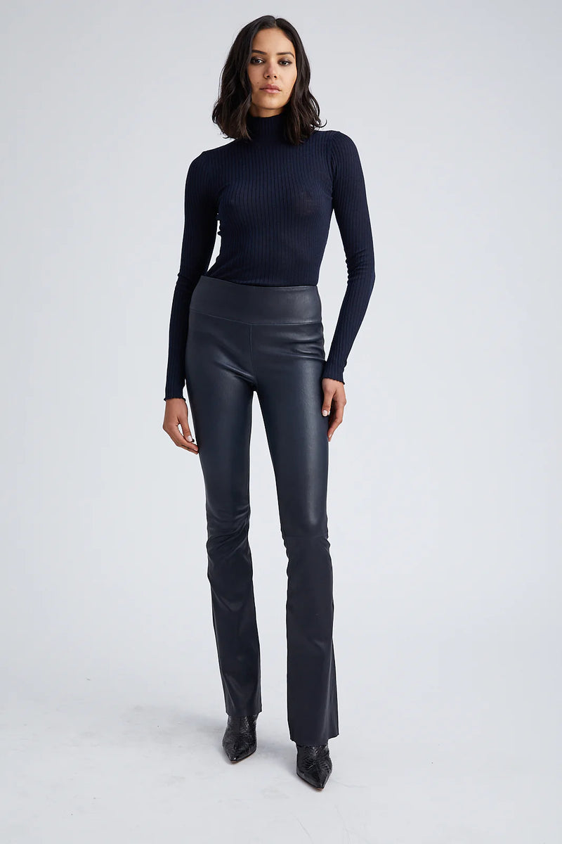 Sprwmn NAVY LEATHER MICRO FLARE PANTS