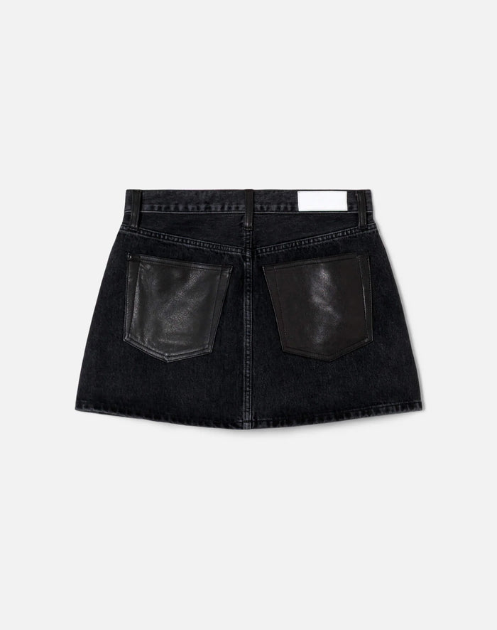 RE/DONE ALINE CLASSIC SKIRT  BACK TO BLACK LEATHER