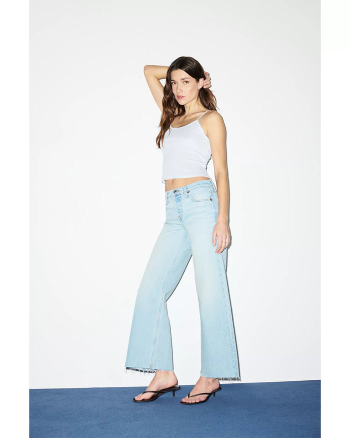 RE/DONE Cropped Mid Rise Wide Leg Jeans in Silver Springs