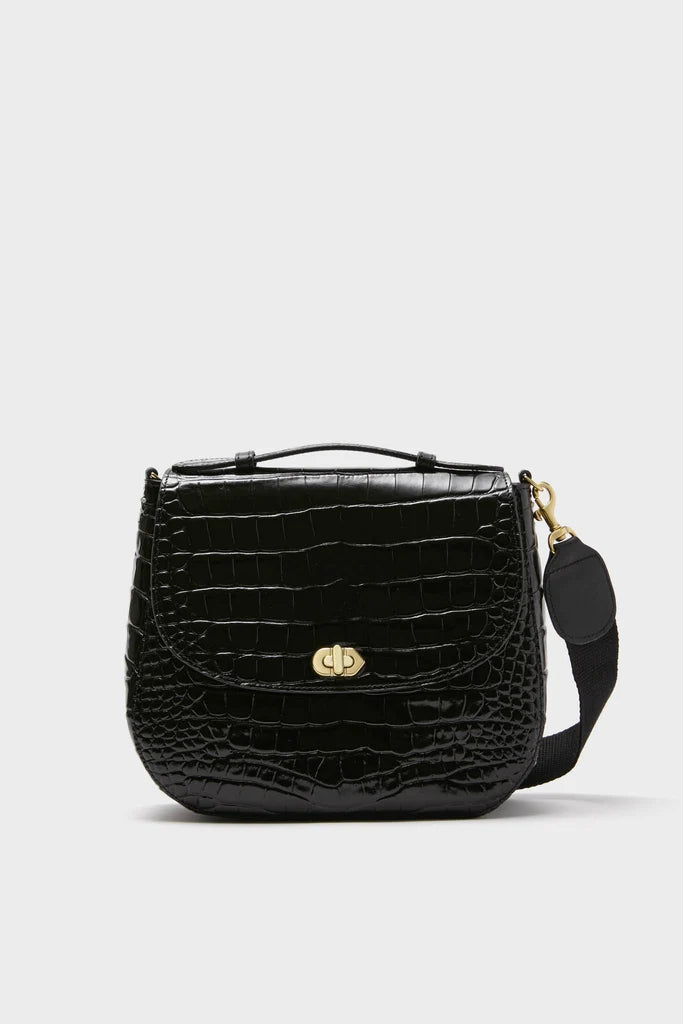 Clare V. Black Croco Turnlock Louis with Top Handle