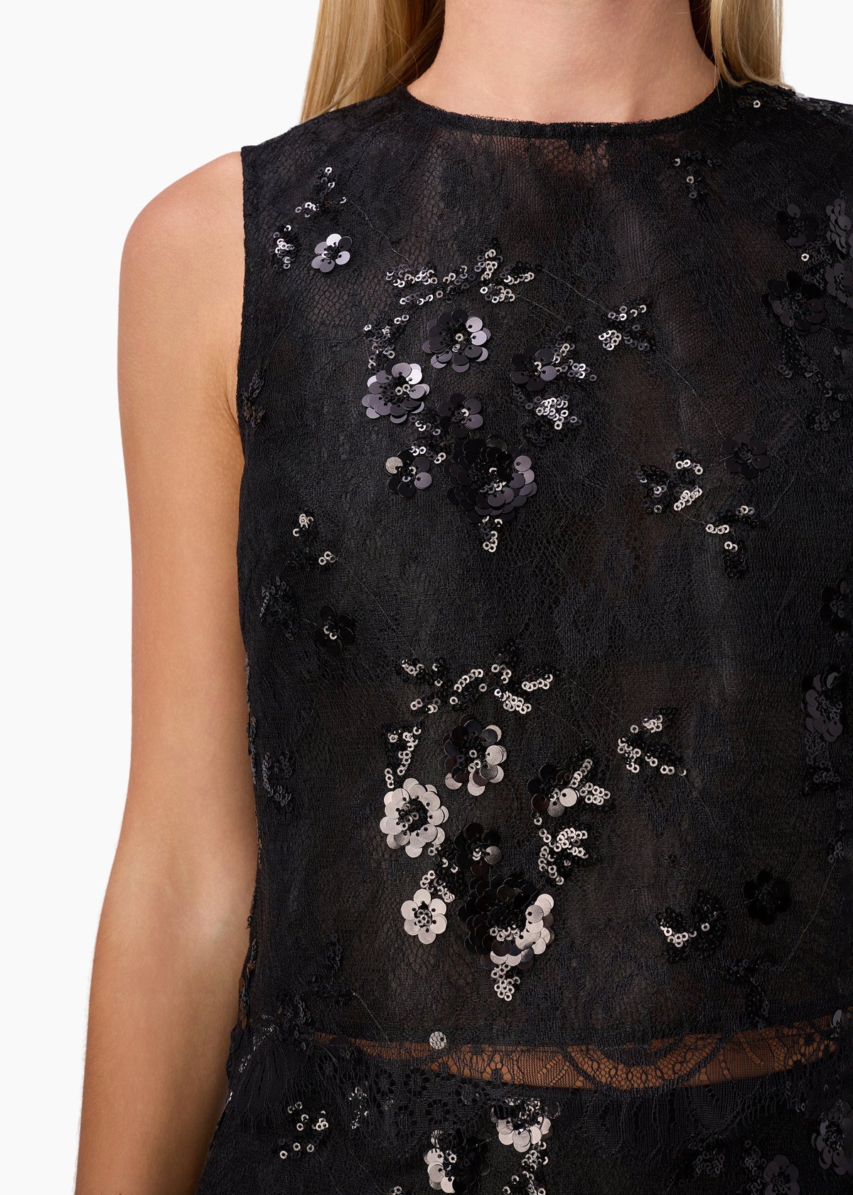 CAMI NYC ARACELY SEQUIN LACE CROPPED TOP BLACK