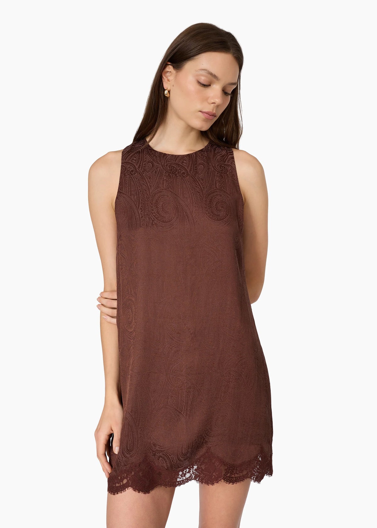 CAMI NYC INGRAM JACQUARD SHIFT DRESS UMBER LIGHTWEIGHT JACQUARD