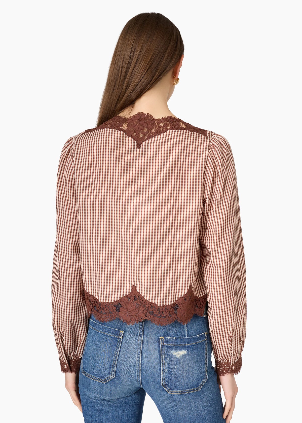 CAMI NYC YURI BLOUSE BROWN GINGHAM SOFT SILK-VISCOSE