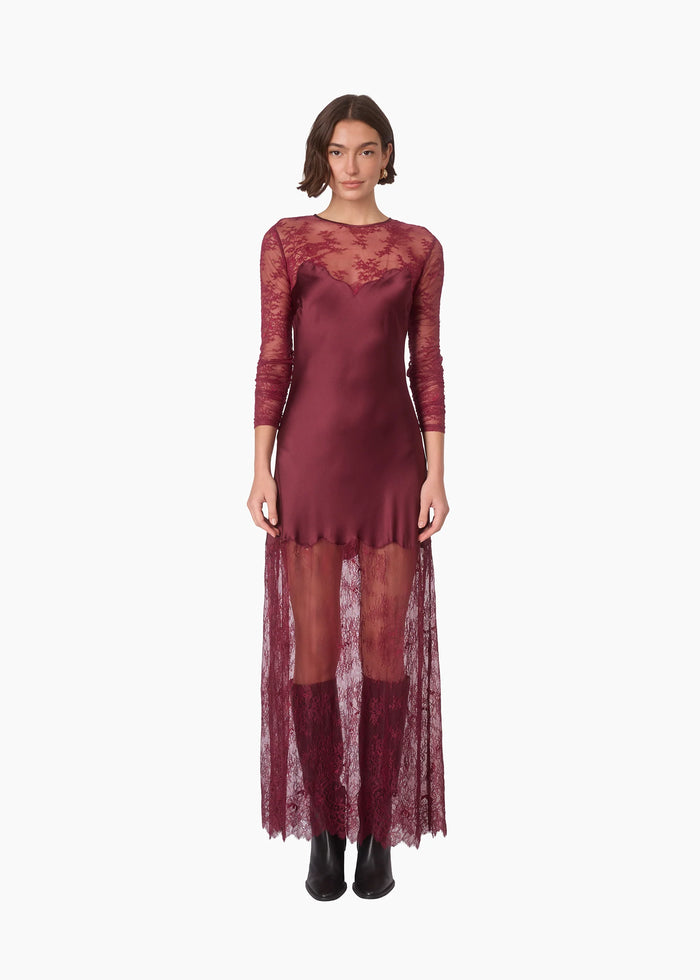 Cami Nyc BEAUREGARD LACE MAXI DRESS DEEP PLUM DELICATE LACE