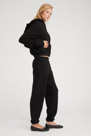 SPRWMN Black Cotton Shrunken Zip Up Hoodie