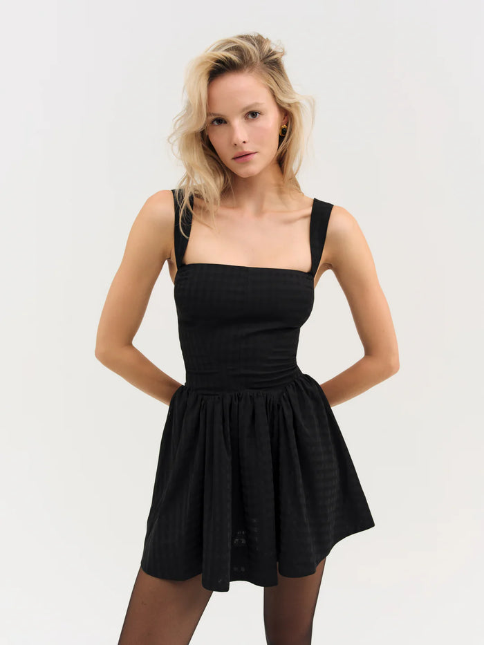 For Love & Lemons Ginny Gingham Mini Dress Black