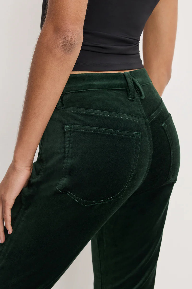 Good American Velvet Good High Rise Kick Flare Pants Pine green003