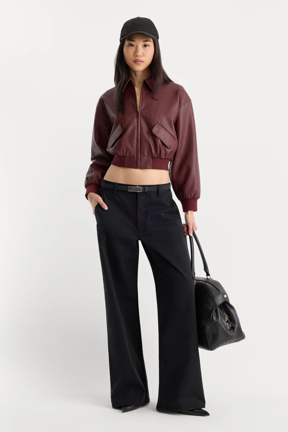 Good American The Better Than Leather Bomber Jacket Berry Noir