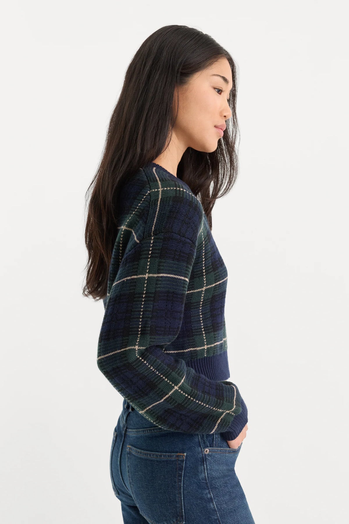 Good American The Jacquard Cardigan -  Forest plaid