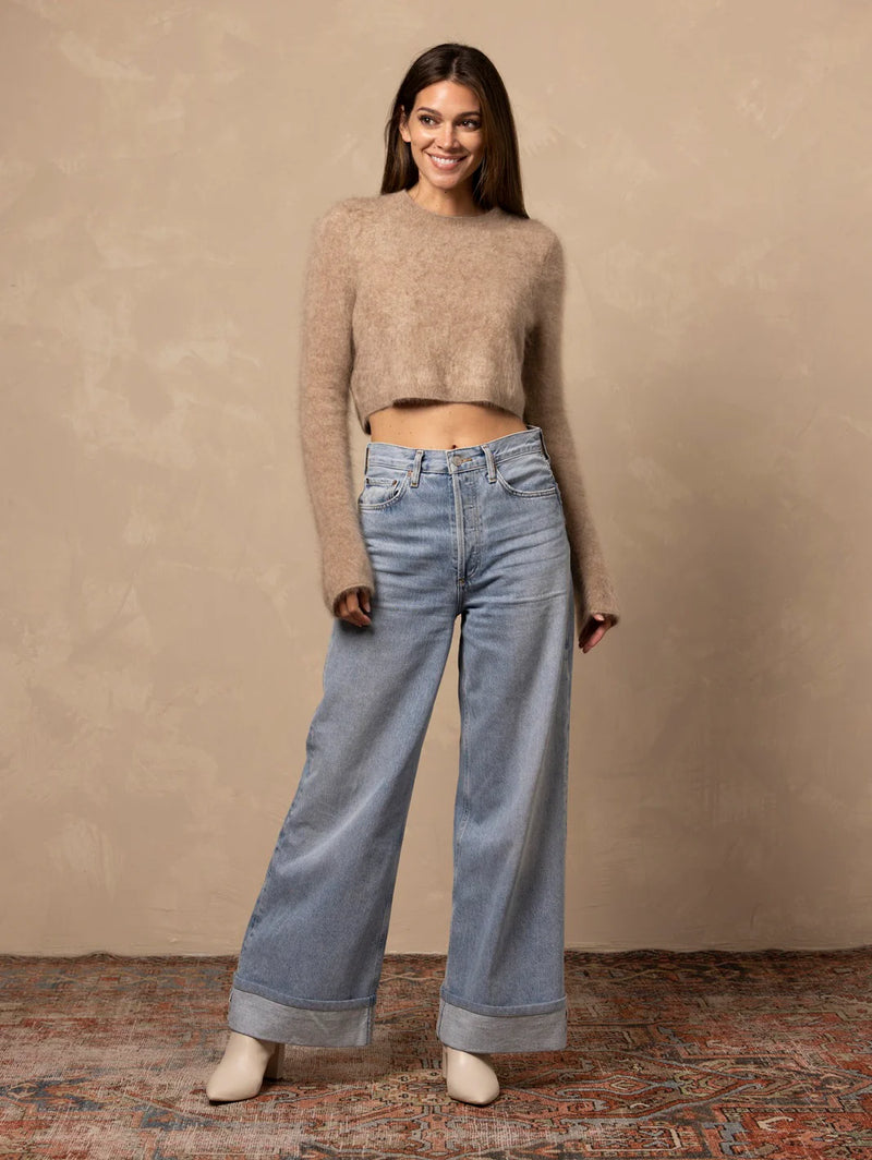 27 Miles Malibu NAJAH FUZZY CROPPED CASHMERE CREWNECK DRIFTWOOD