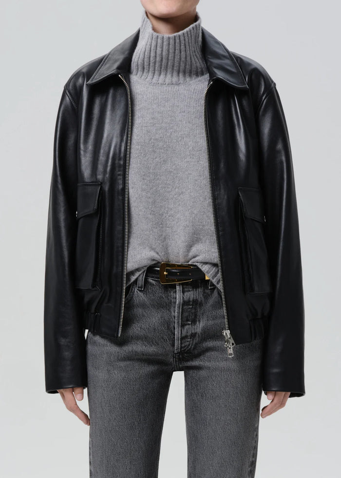 Citizens Of Humanity Zip Front Bomber Jacket In Black