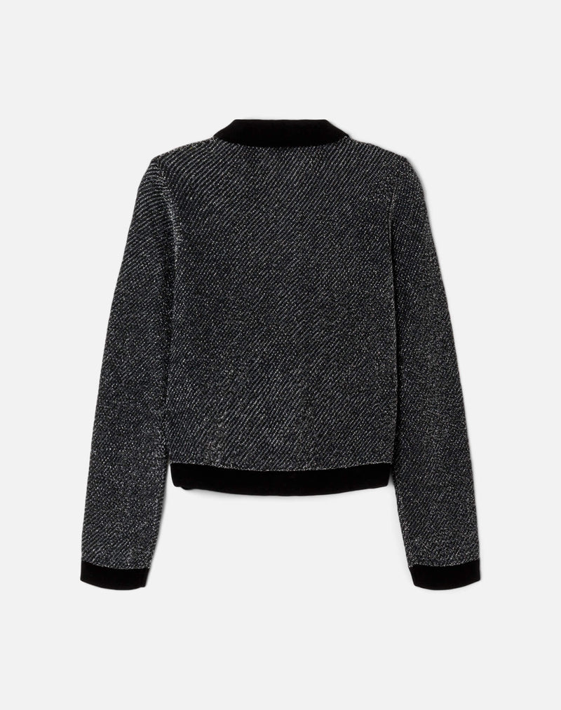 Re/Done LUREX POLO CARDIGAN Black & Silver