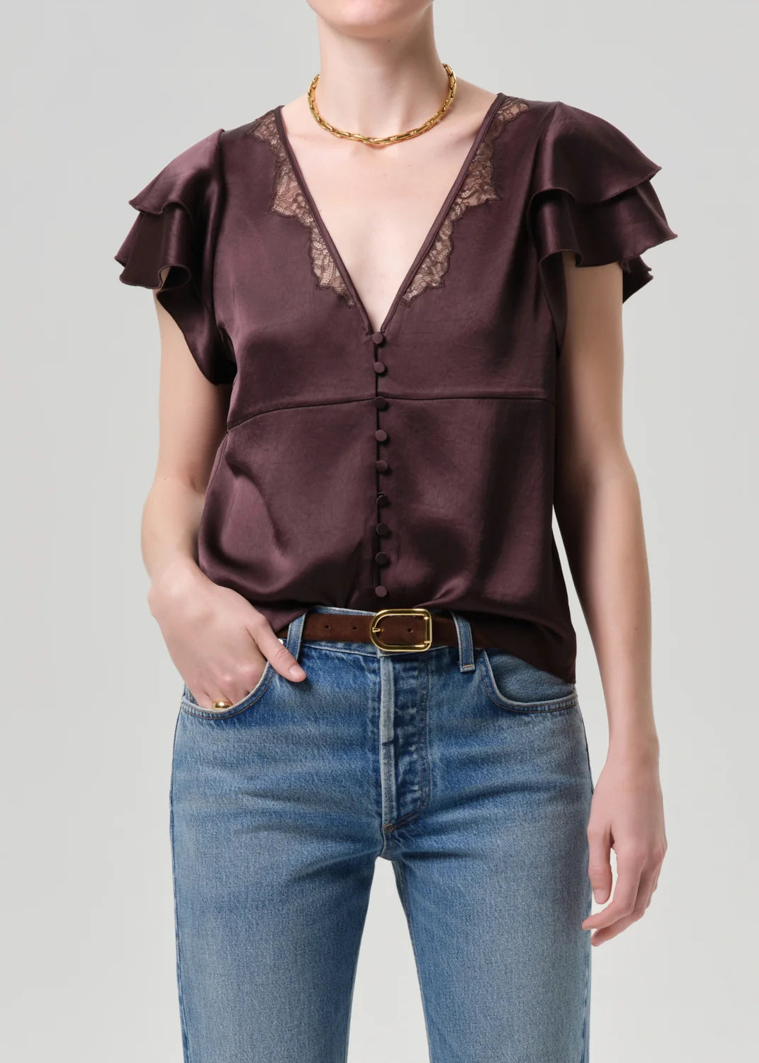 Citizens of Humanity Lola Flutter Lace Sleeve Top In Espresso