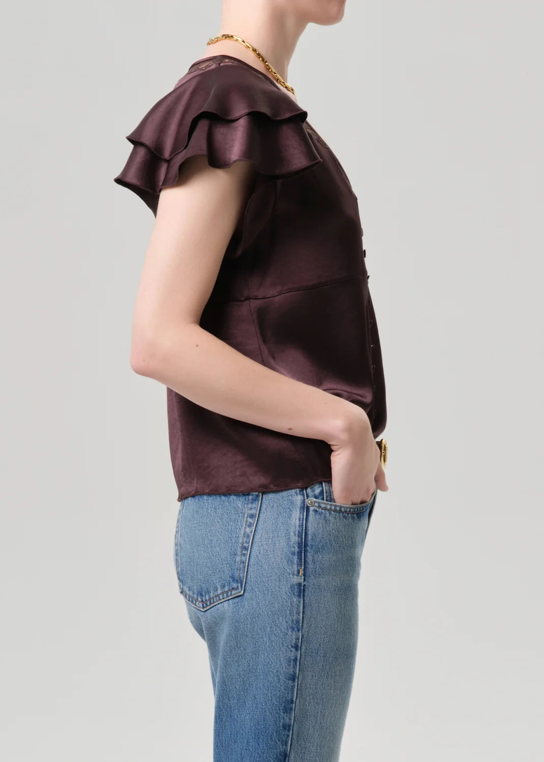 Citizens of Humanity Lola Flutter Lace Sleeve Top In Espresso