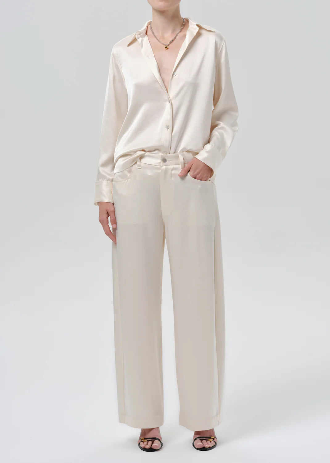 Citizens Of Humanity Tullah Japanese Hammered Satin Shirt In Cream