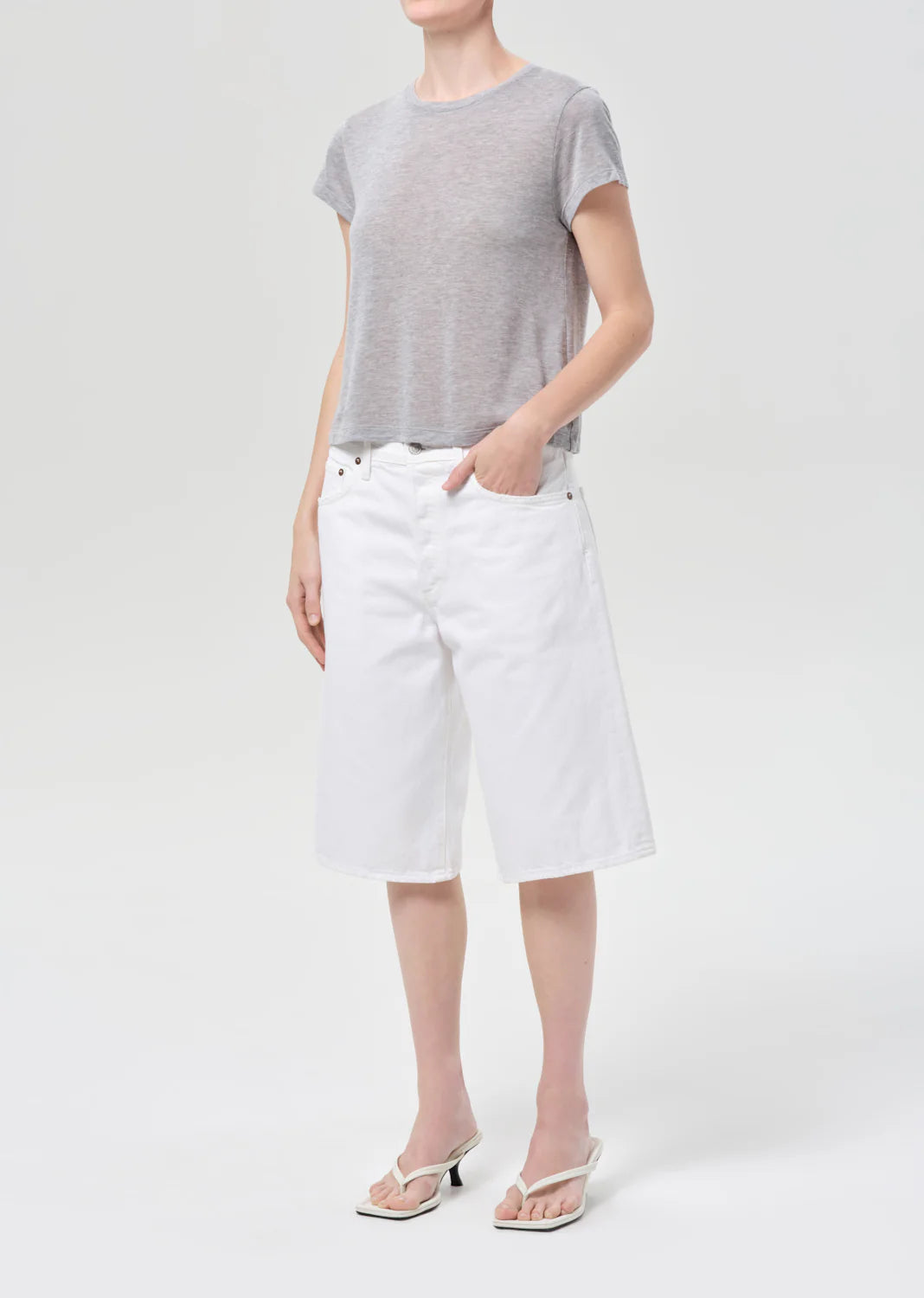 Agolde ADINE SHRUNKEN TEE IN GREY HEATHER