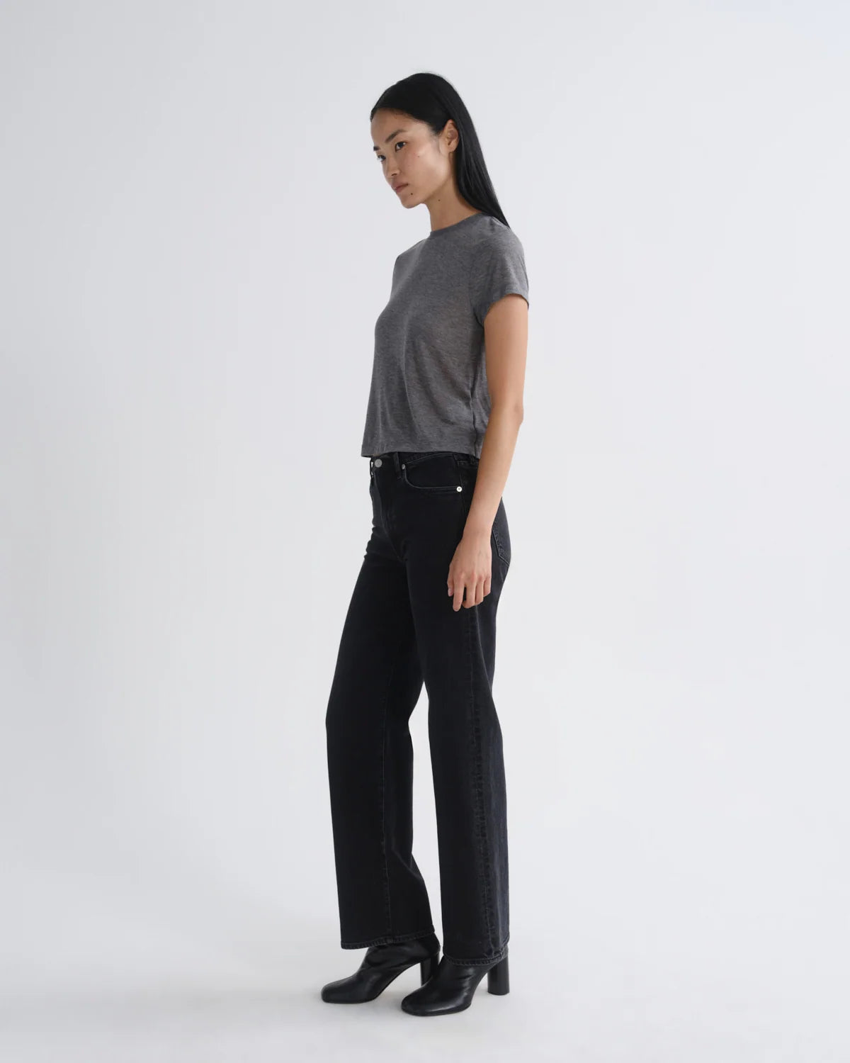 Agolde  ADINE SHRUNKEN TEE (TENCEL JERSEY) Grey Heather