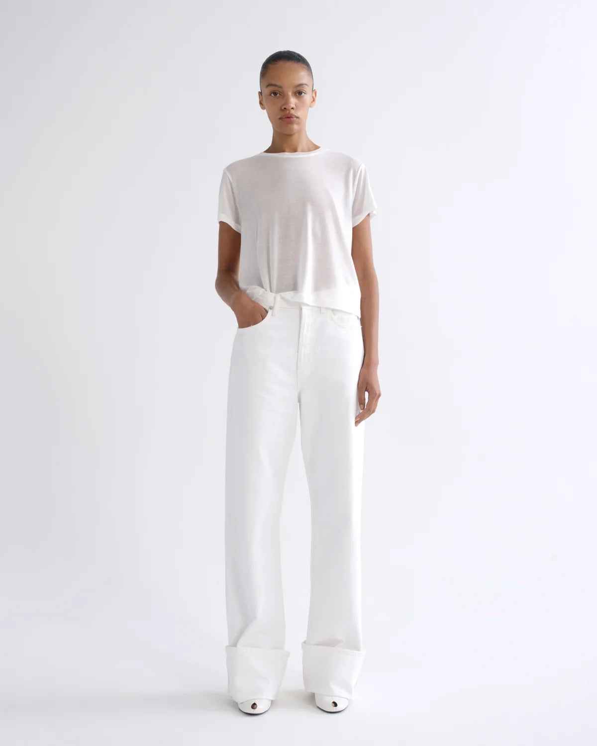 Agolde ADINE SHRUNKEN TEE (TENCEL JERSEY) Gesso