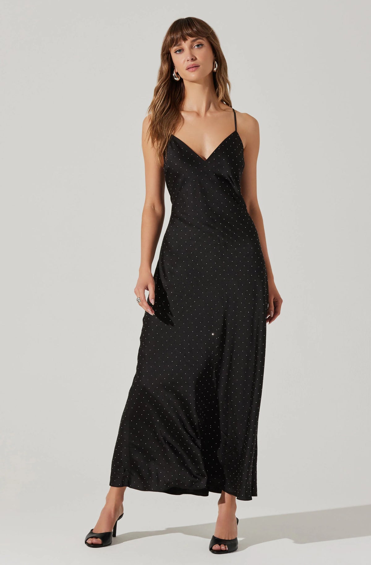 ASTR Bonney Rhinestone Maxi Slip Dress Black