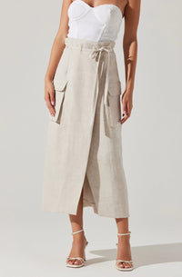 ASTR THE LABEL NARA WRAP FRONT MIDI SKIRT OATMEAL