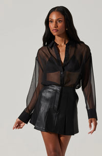 ASTR Evie Sheer Button Up Top BLACK