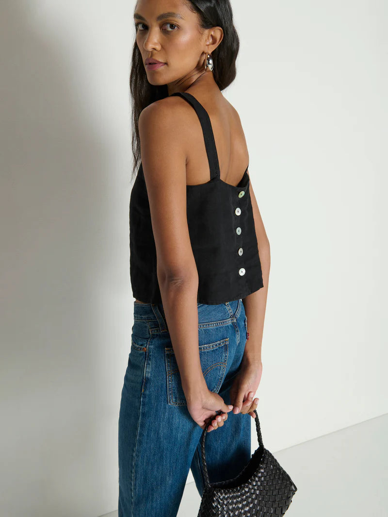 Nation LA Annie V Neck Top in Jet Black