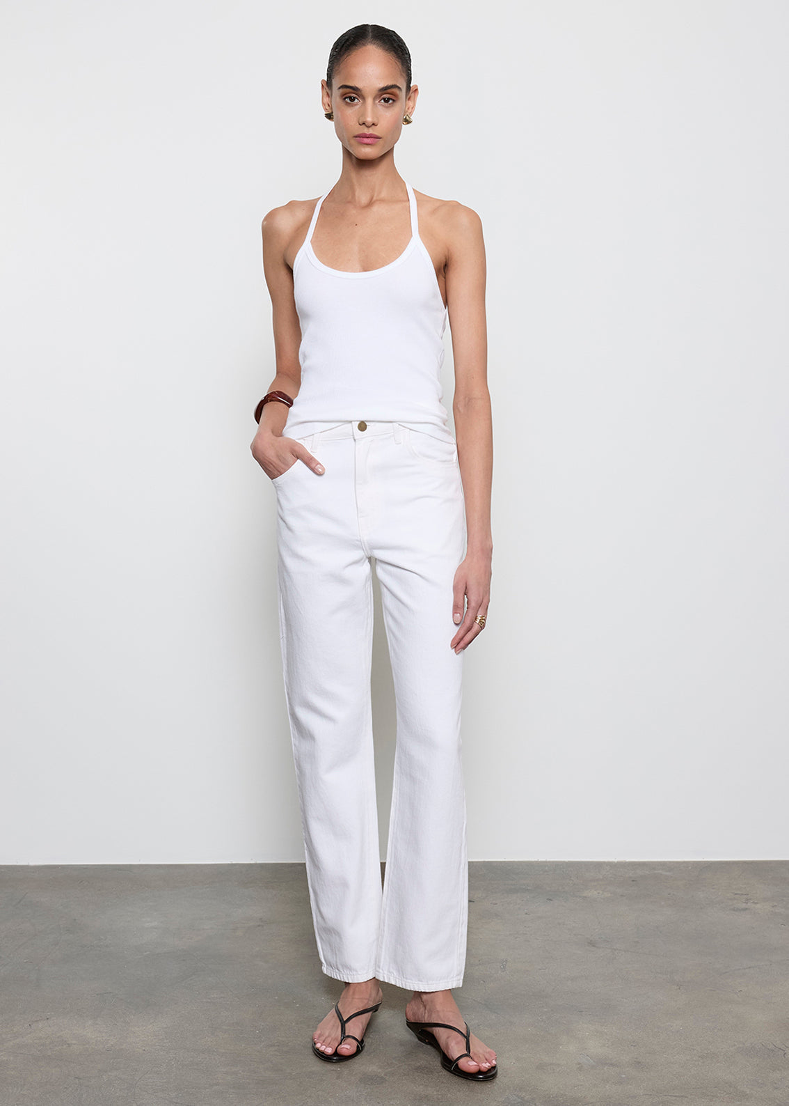 Enza Costa Cotton Rib Halter - White