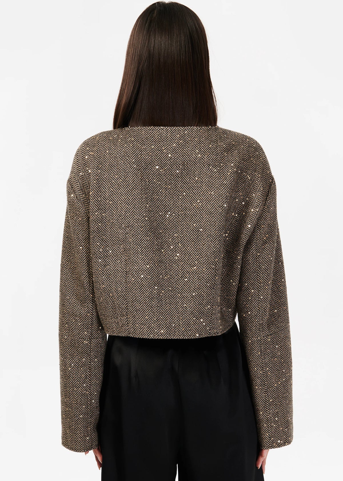 Cami Nyc SERRANO SEQUIN TWEED CROPPED JACKET BLACK AND TAN