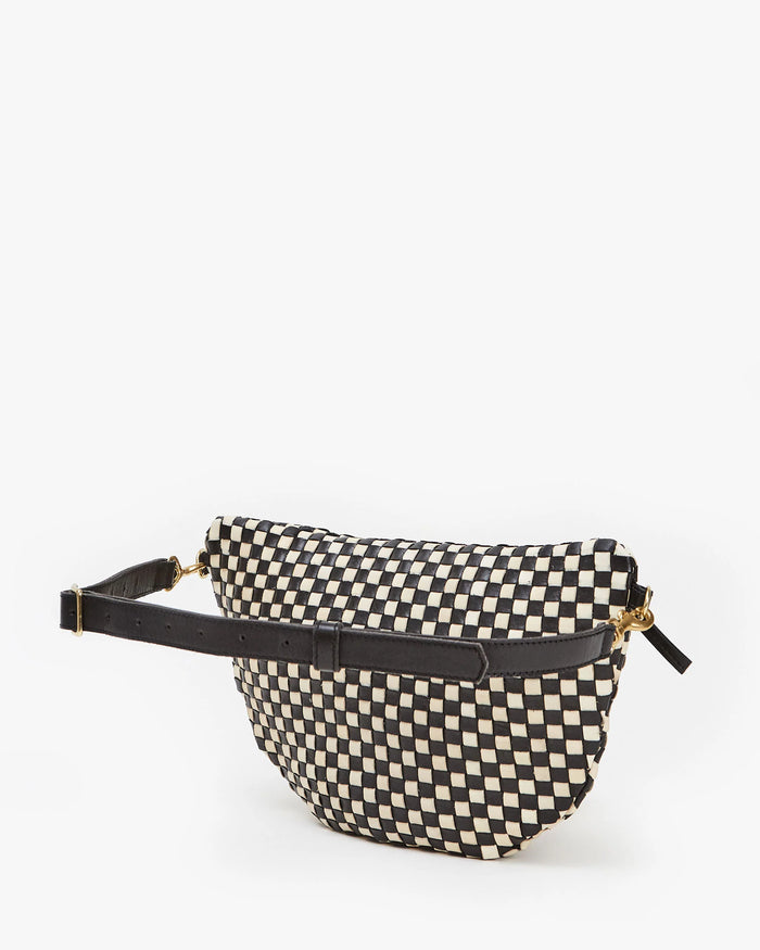 Clare V. Grande Fanny Black & Cream Woven Checker