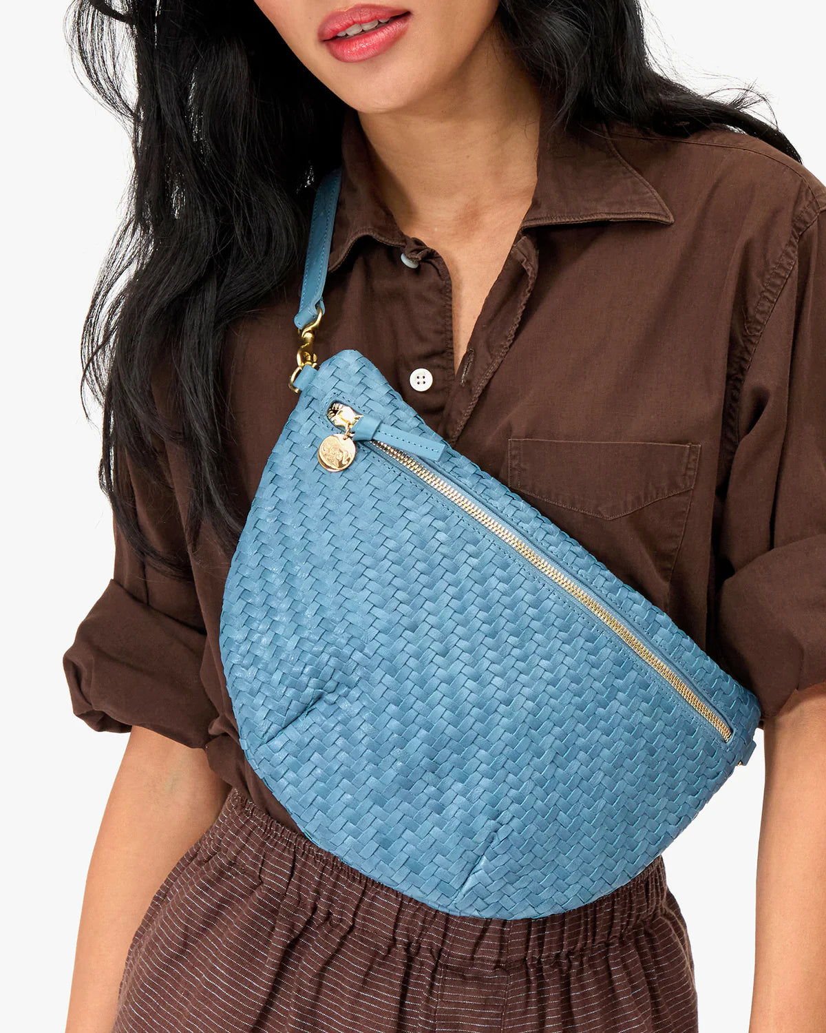 Clare V. Grande Fanny Desert Blue Woven Zig-Zag