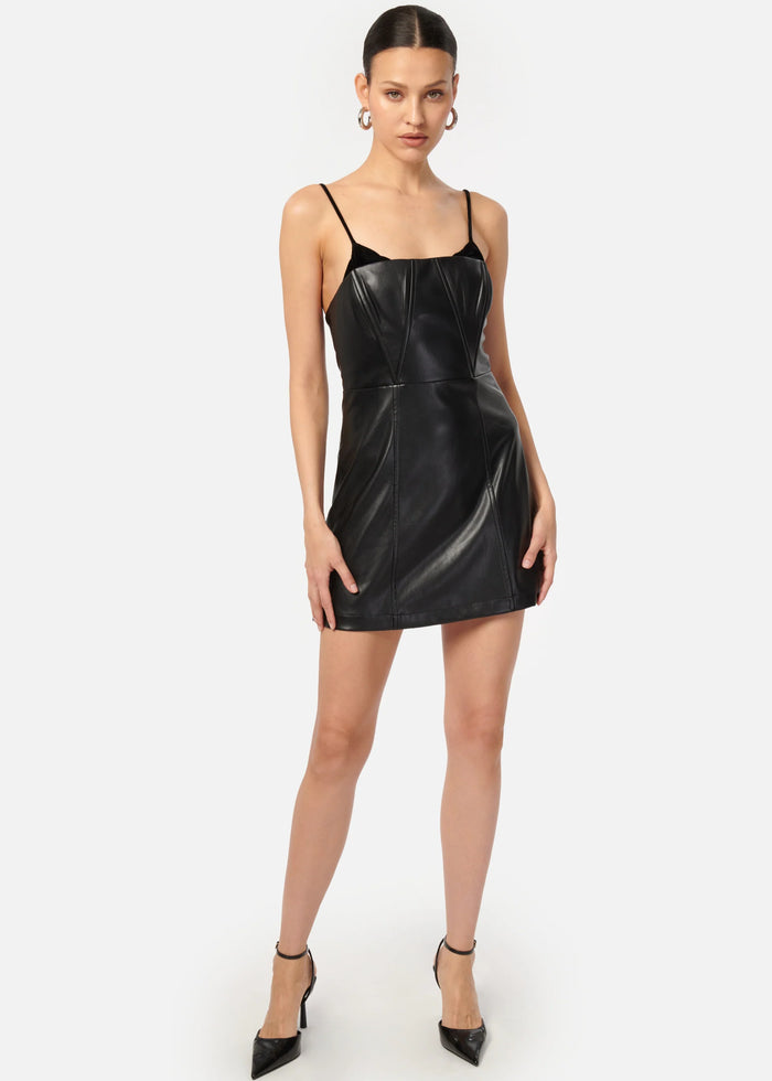 Cami Nyc DEHYA VEGAN LEATHER MINI DRESS BLACK