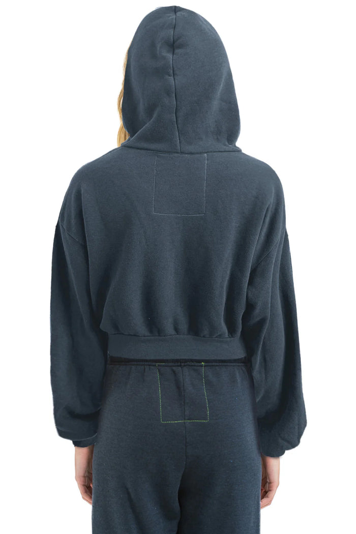 Aviator Nation SUNSET PATCH RELAXED CROPPED ZIP HOODIE - CHARCOAL
