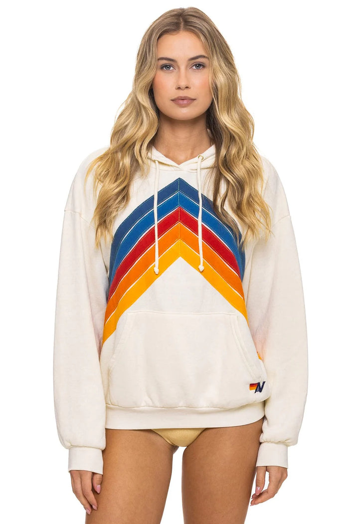 Aviator Nation MOUNTAIN STITCH CHEVRON PULLOVER HOODIE RELAXED - VINTAGE WHITE