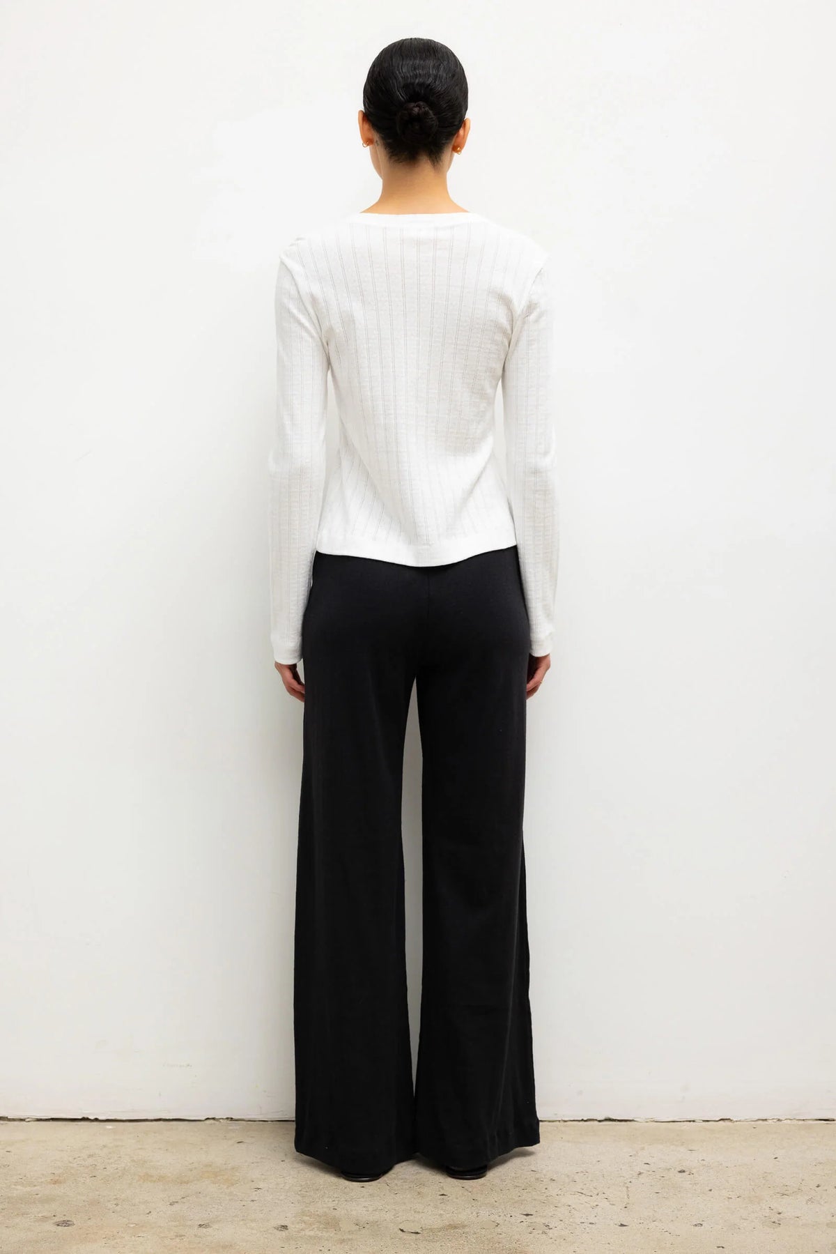 LESET  Pointelle Classic Crew Cardigan- Black