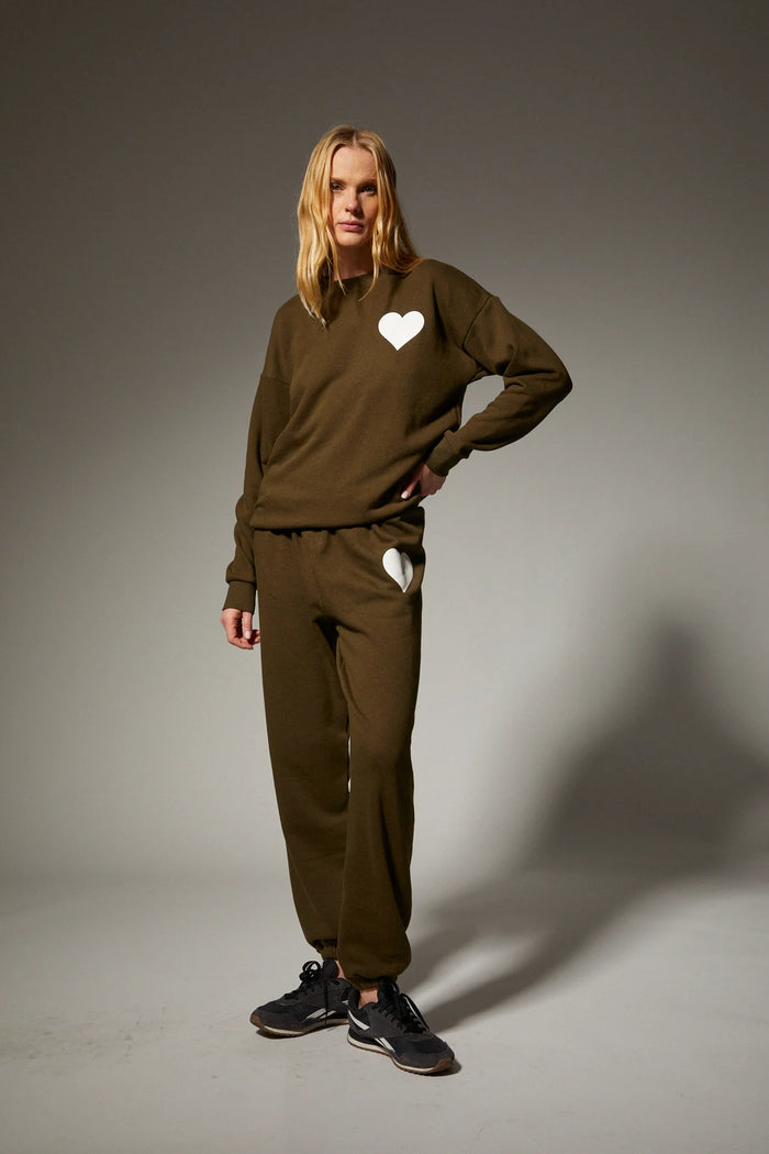 SPRWMN HEART SWEATPANTS Olive/White