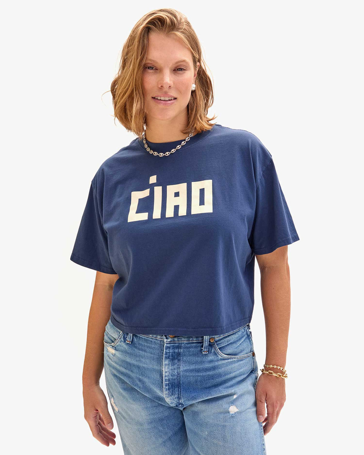 Clare V. Le Carré Tee Navy w/ Cream Block Ciao