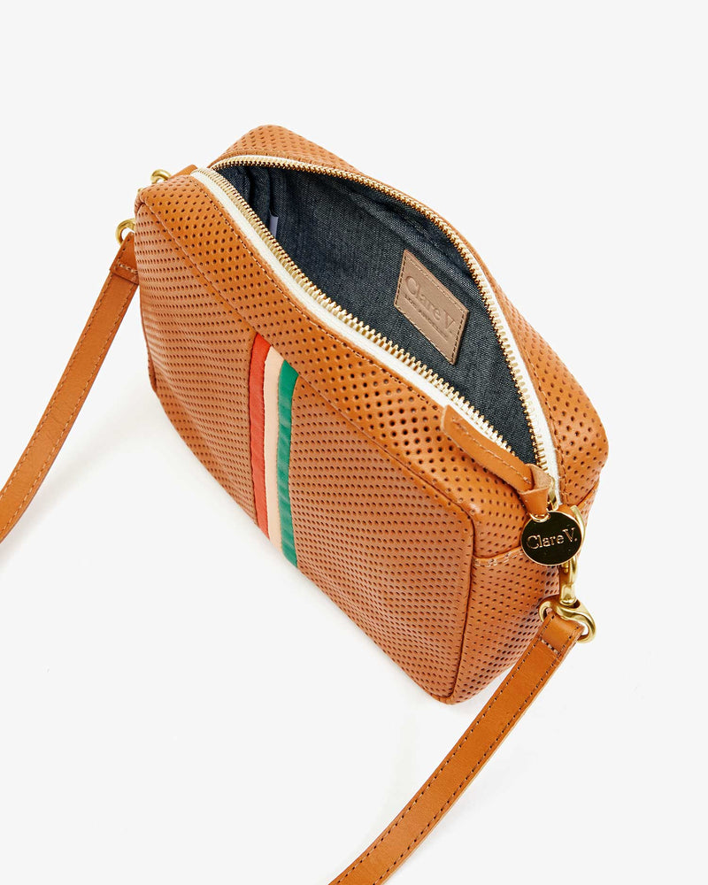 Clare V. Midi Sac Cuoio Perf w/ Inlay Stripes