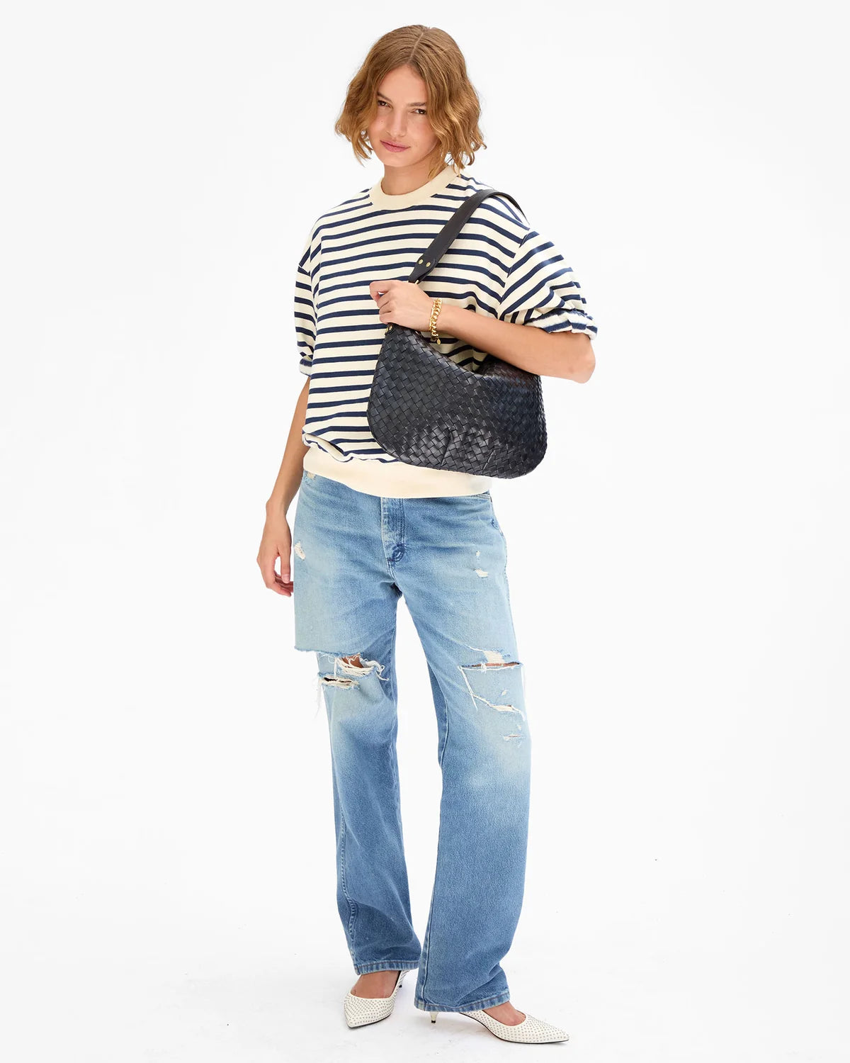 Clare V. Moyen Messenger Twilight Navy Diagonal Woven