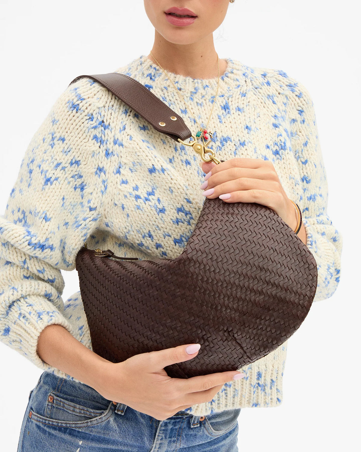 Clare V. MOYEN MESSENGER Chocolate Woven Zig-Zag