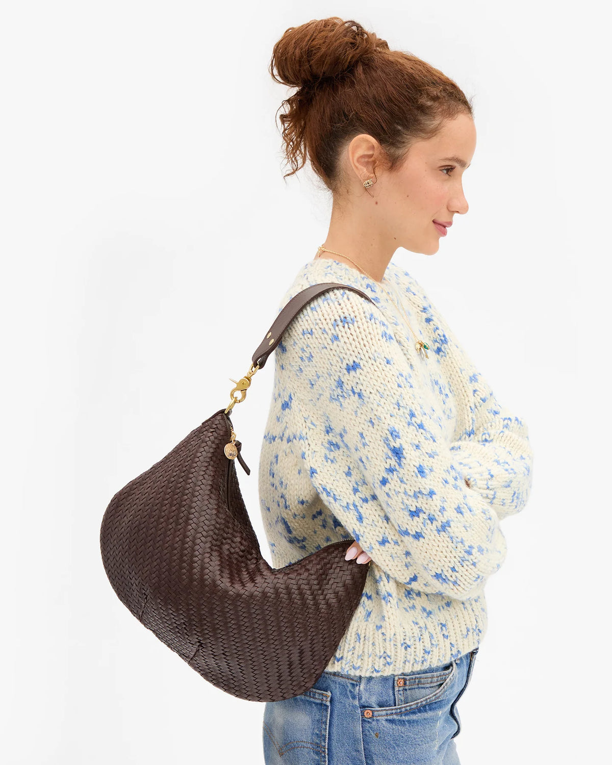 Clare V. MOYEN MESSENGER Chocolate Woven Zig-Zag