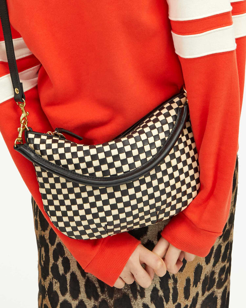 Clare V. Petit Moyen Black & Cream Woven Checker