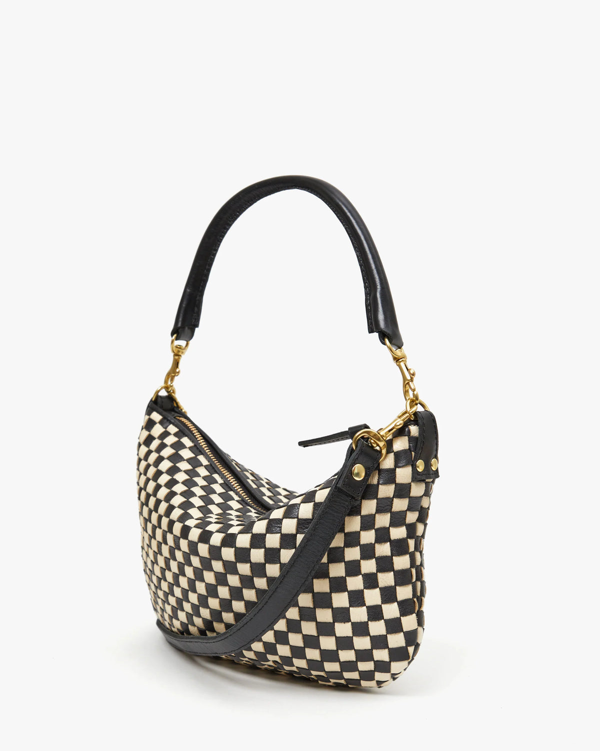 Clare V. Petit Moyen Black & Cream Woven Checker