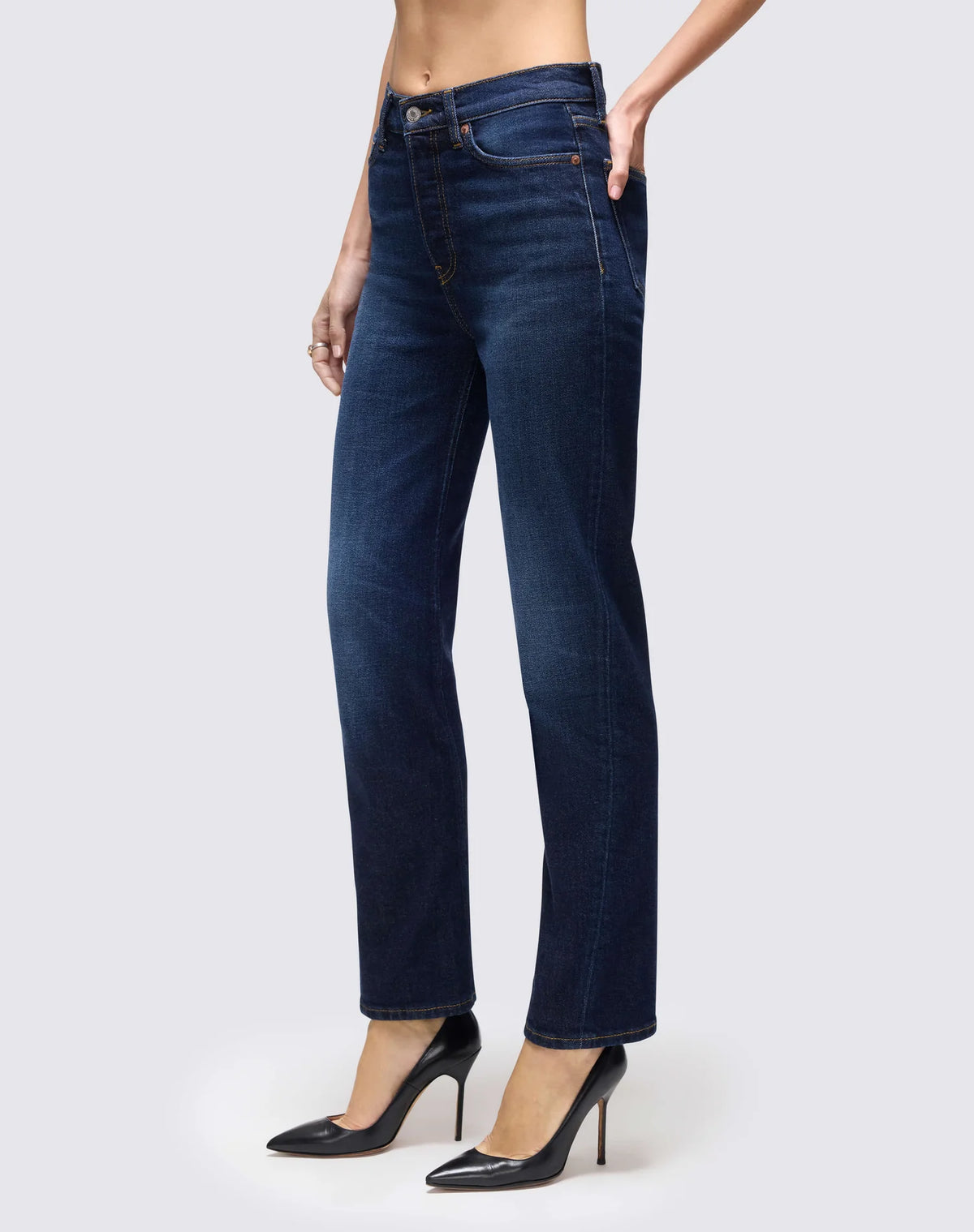 RE/DONE COMFORT STRETCH TWISTED STOVE PIPE LADY BLUE