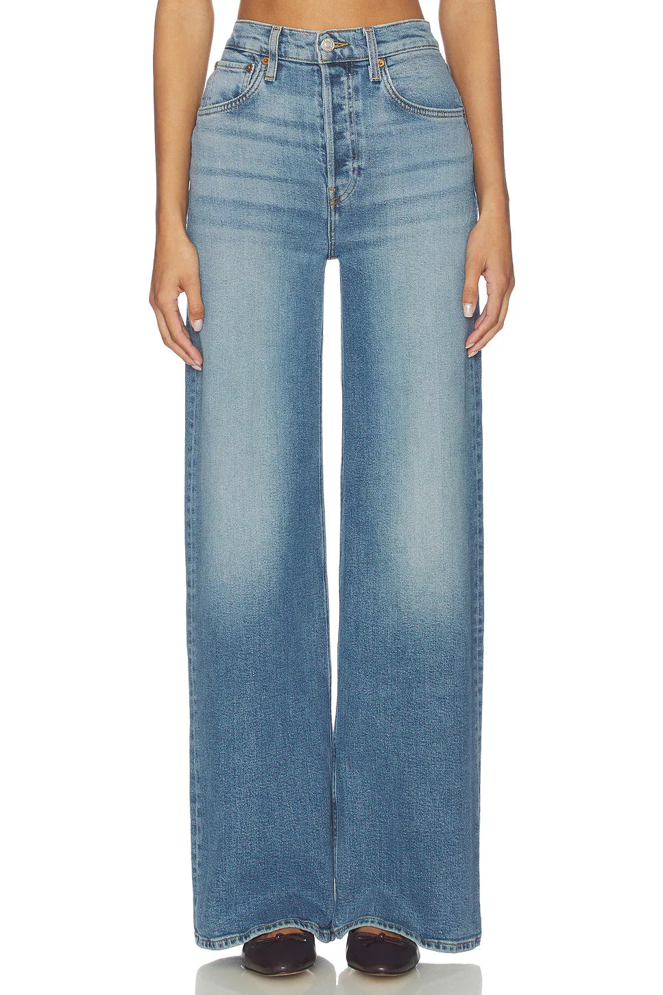 Re/Done High Rise Wide Leg Jeans - Mid 70's Shadow