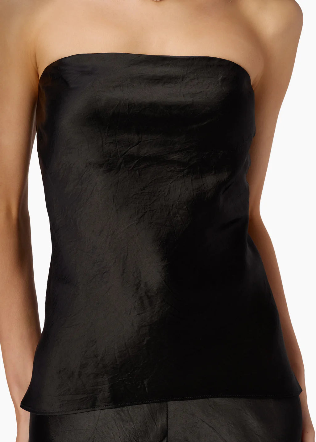 Cami NYC Palma Strapless Top Black Lightweight Crinkle Satin