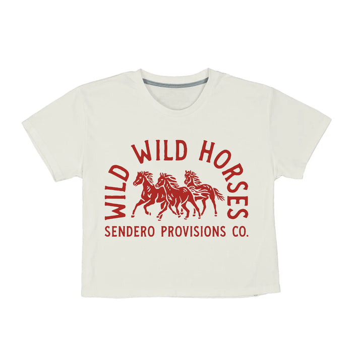 Sendero Provisions Co. Wild Wild Horses Women's Crop Tee - Vintage White