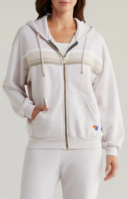 Aviator Nation - 5 Stripe - Zip Hoodie Relaxed Dove Grey