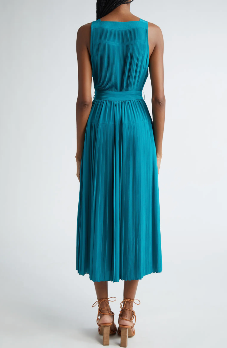 Ulla Johnson Annabeth Pleated Button Front Silk Maxi Dress - Jade