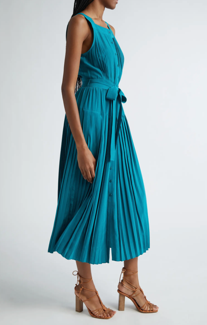 Ulla Johnson Annabeth Pleated Button Front Silk Maxi Dress - Jade